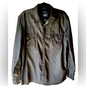 XXL Wrangler 1947 dark denim shirt with snaps measuring 48” chest
